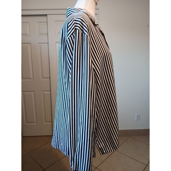 Notations Black White Striped Blouse XL Button Front Long-Sleeve Career Office - Picture 4 of 14